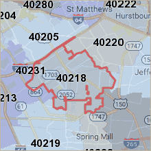 Map of 40218 Louisville Kentucky