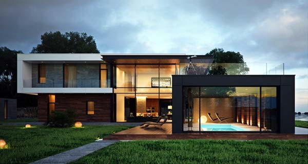 Photo of a modern house design with bold geometric shapes