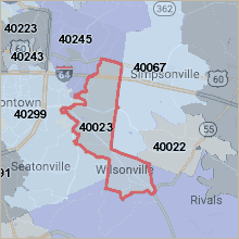 Map of ZIP code 40023 Louisville Kentucky