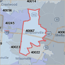 Map of ZIP code 40067 Louisville Kentucky