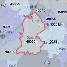Map of ZIP code 40068 Louisville Kentucky