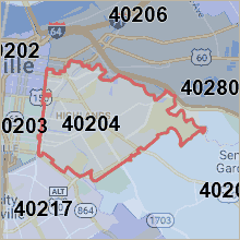 Map of ZIP code 40204 Louisville Kentucky
