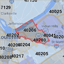 Map of ZIP code 40206 Louisville Kentucky