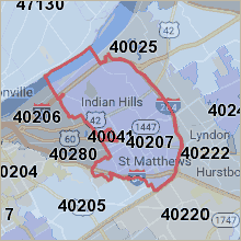 Map of ZIP code 40207 Louisville Kentucky