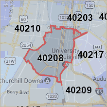 Map of ZIP code 40208 Louisville Kentucky