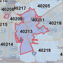 Map of ZIP code 40213 Louisville Kentucky