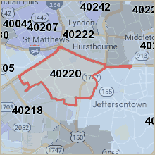 Map of ZIP code 40220 Louisville Kentucky