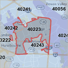 Map of ZIP code 40223 Louisville Kentucky