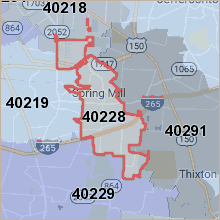 Map of ZIP code 40228 Louisville Kentucky