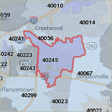 Map of ZIP code 40245 Louisville Kentucky